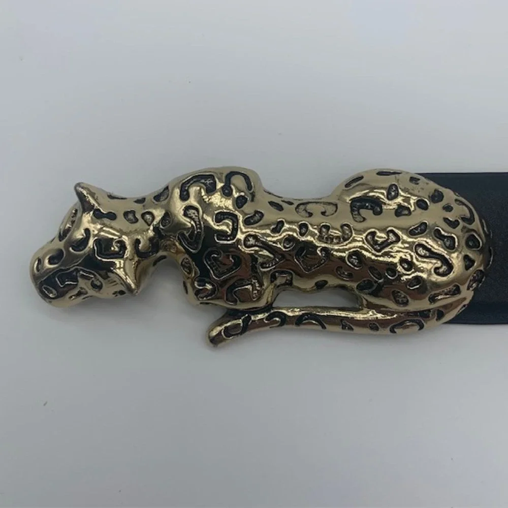 Chico's Gold Leopard Buckle Belt Leather Animal Statement Mob Wife Old Money 47
